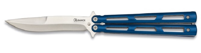 Couteau papillon balisong 22cm bleu ALBAINOX.
