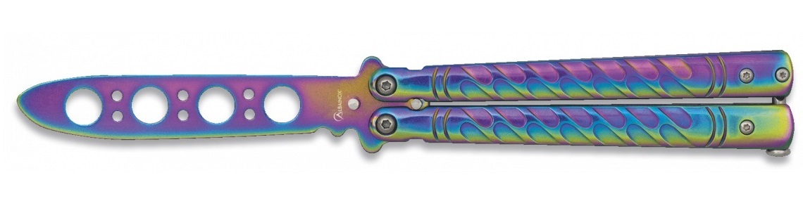 Couteau papillon balisong 21,5cm multicolore entrainement.