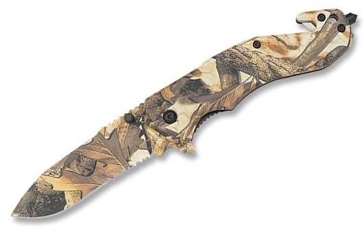 Couteau camouflage 20,5cm coupe sangle + brise-glace.