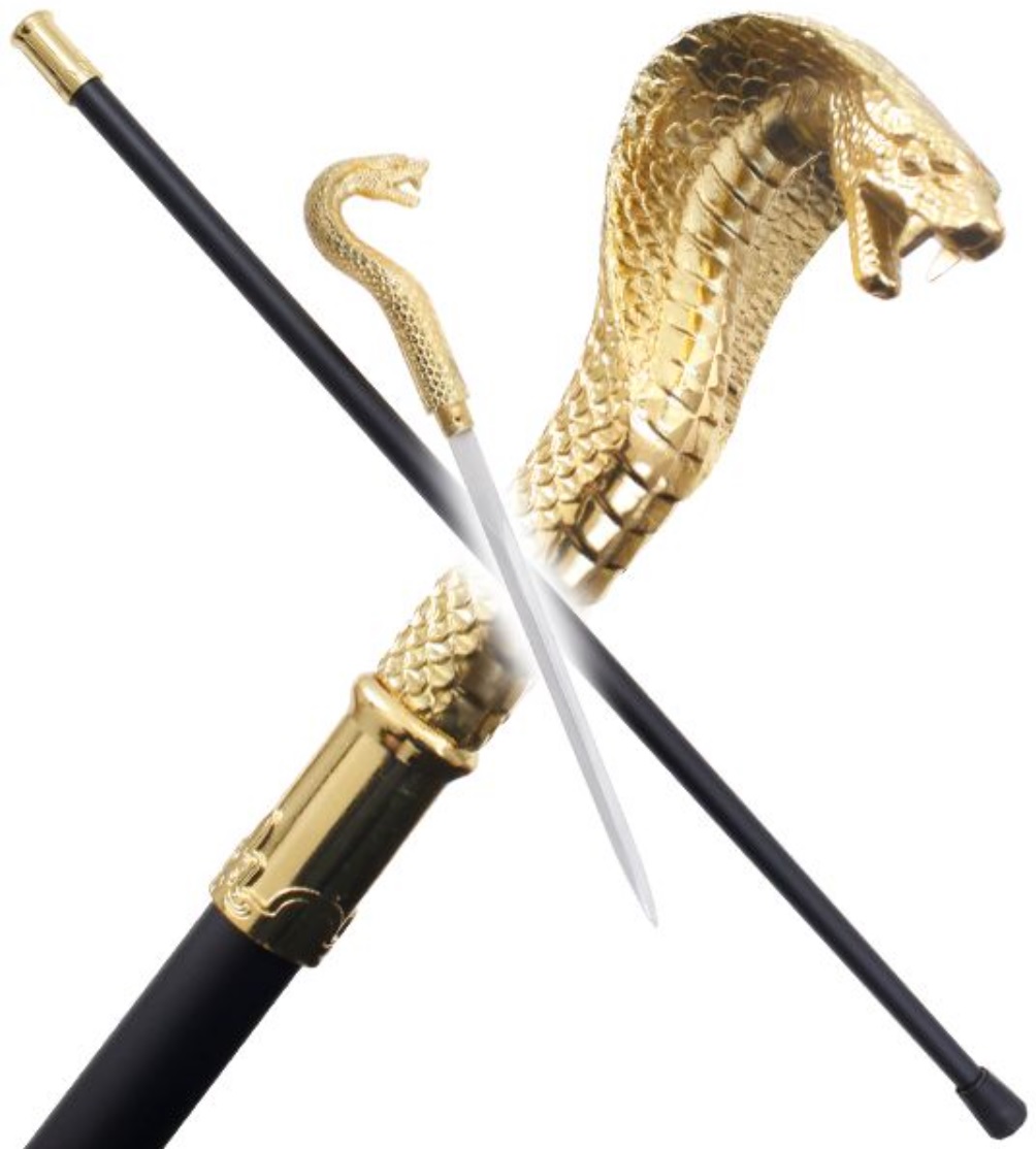 Canne épée bâton de marche 95cm Cobra doré