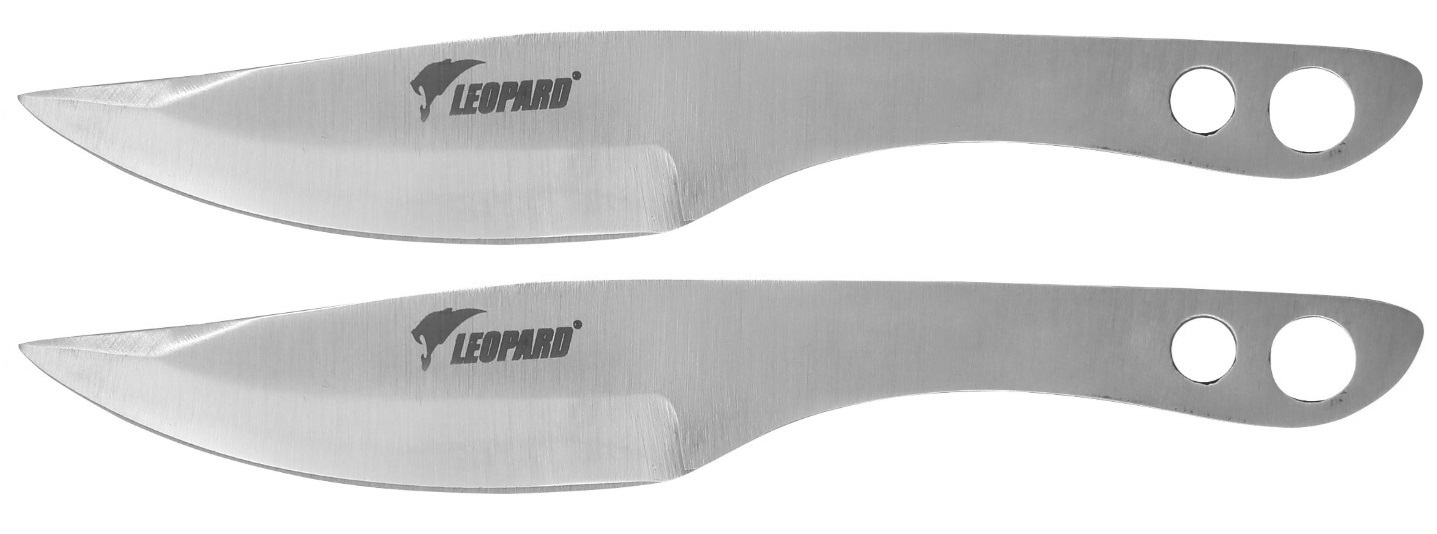 Lot 2 couteaux lancer Léopard 16cm tout acier inox.