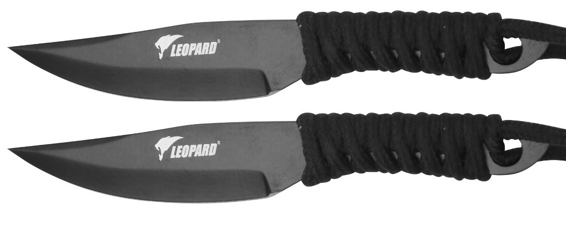 Couteau lancer Léopard 15,5cm acier paracorde..