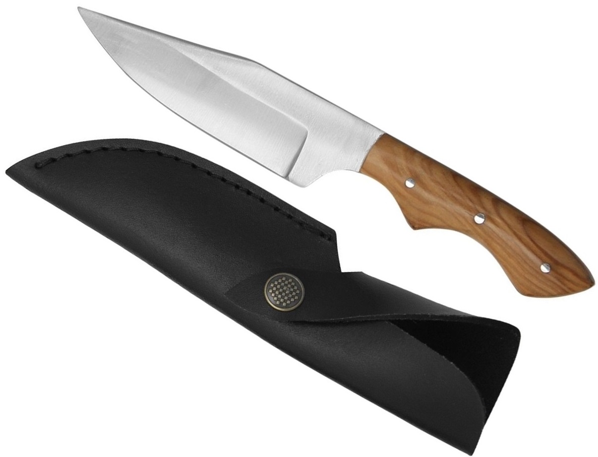 Poignard couteau 20,5cm bois teck LEOPARD + étui cuir