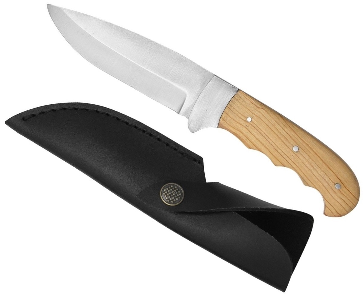 Poignard couteau 24,5cm bois teck LEOPARD + étui cuir