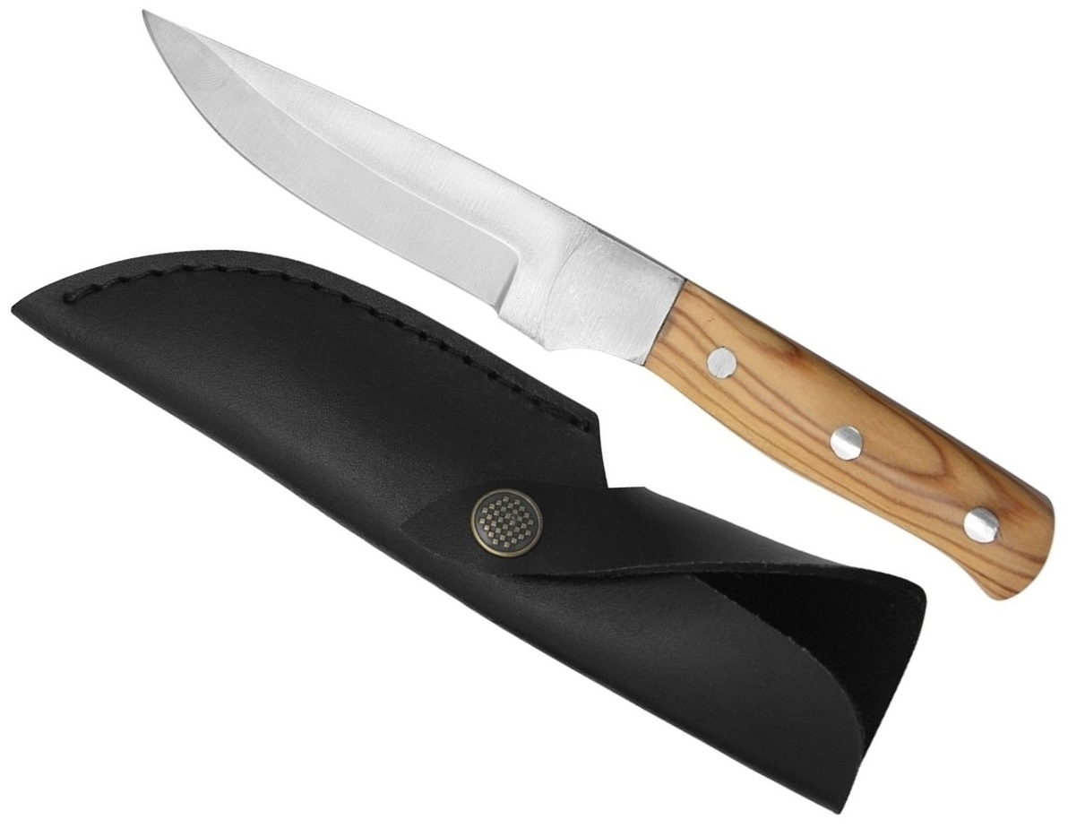 Poignard couteau 21,5cm bois teck LEOPARD + étui cuir