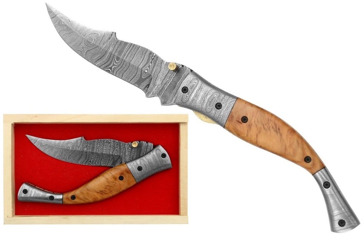 Coffret couteau 24,5cm bois acier lame Damas