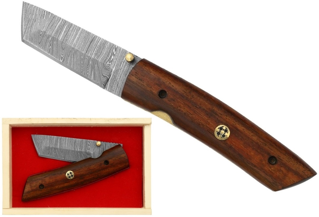 Coffret couteau 19cm bois d'acacia lame Damas