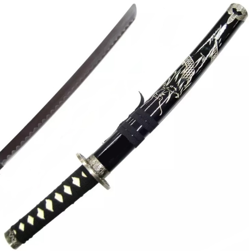 Katana tranchant samouraï 45cm japonais gravure noir