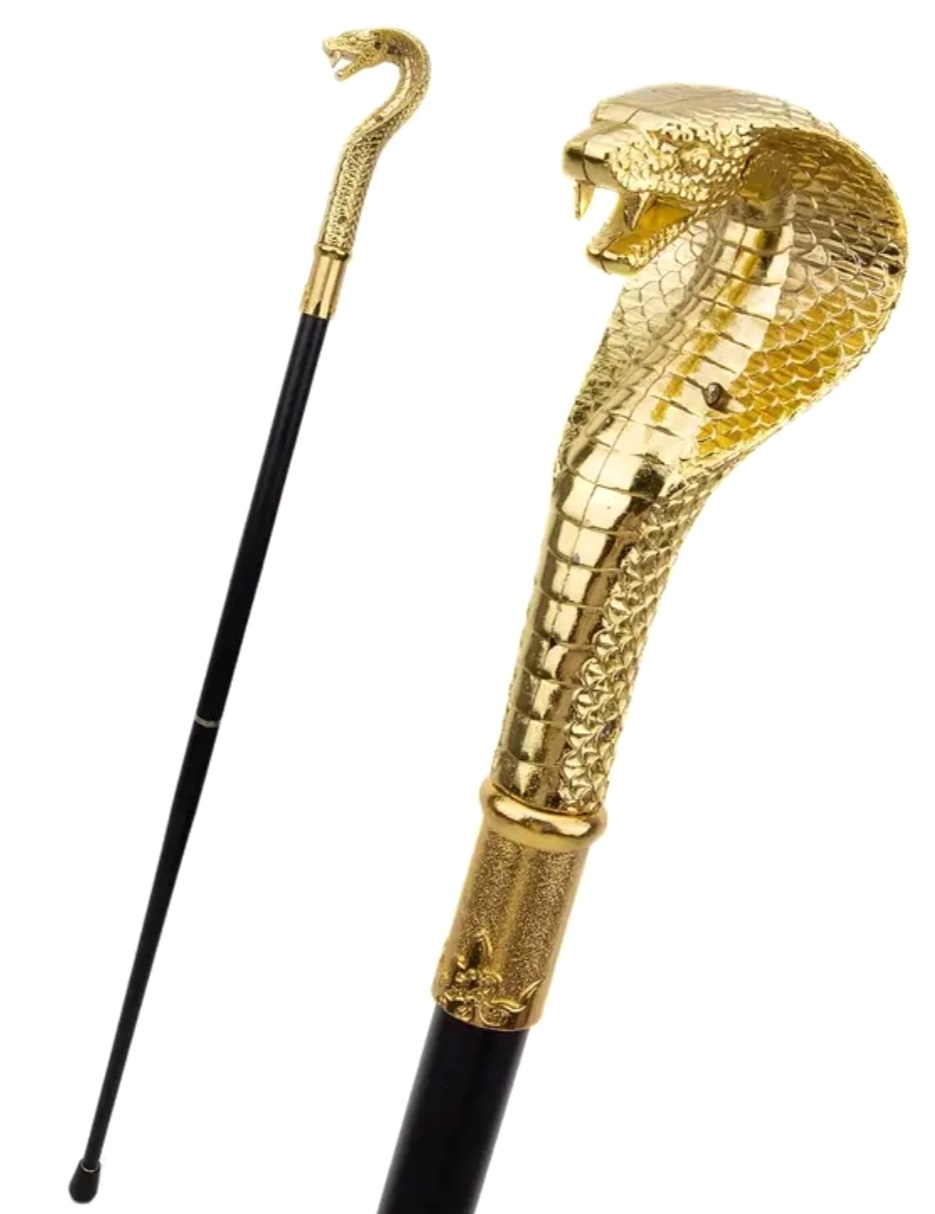 Canne épée bâton de marche 95cm Cobra doré.
