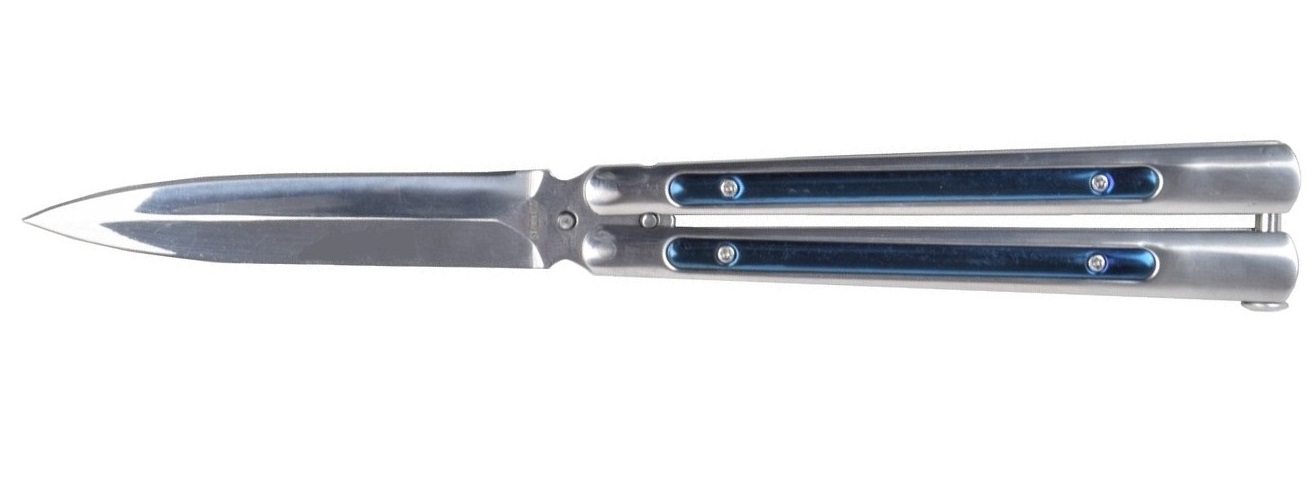 balisong bleu acier Couteau papillon 23,5cm tricks