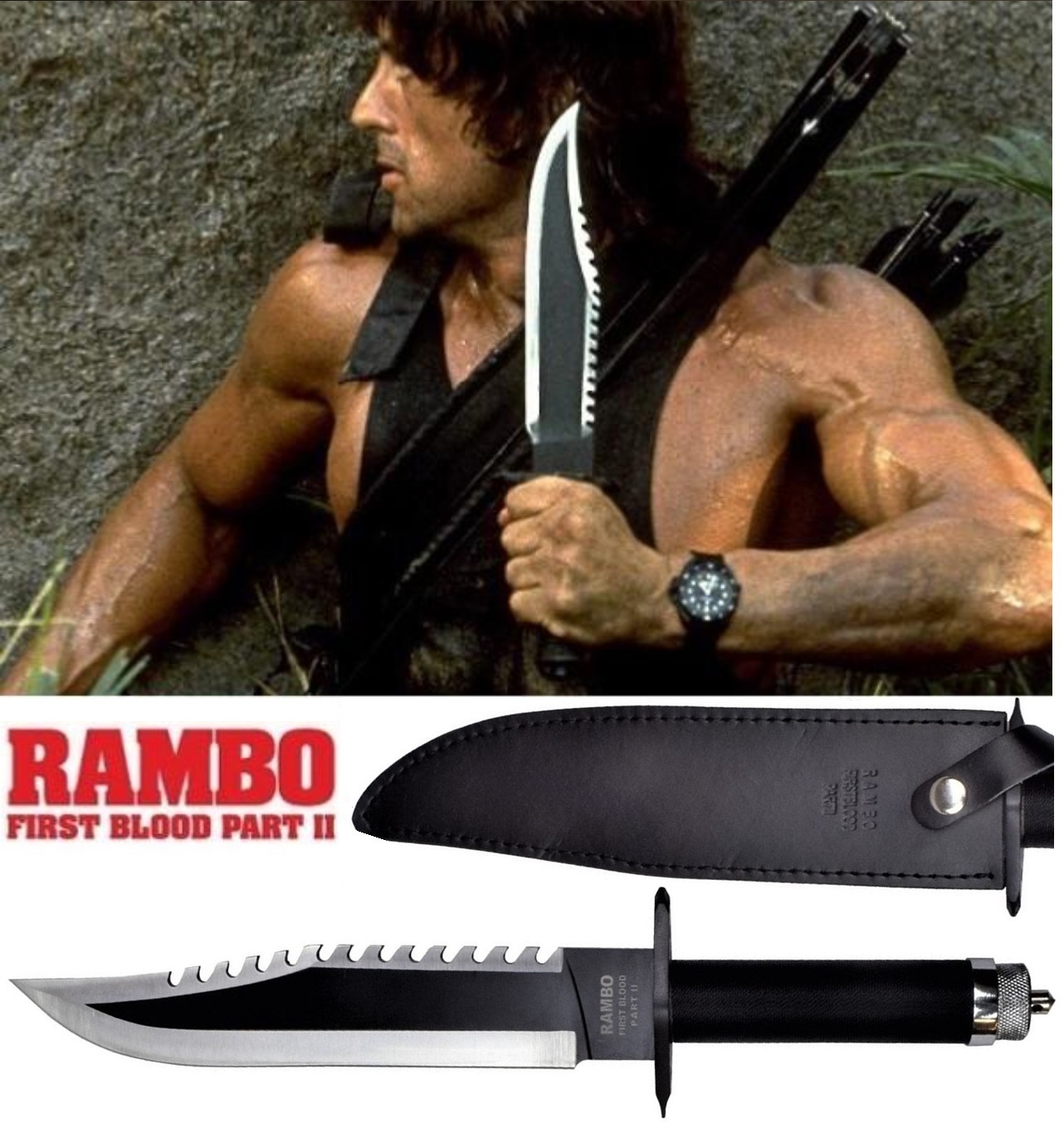 Poignard RAMBO couteau 40cm officiel Film Partie II