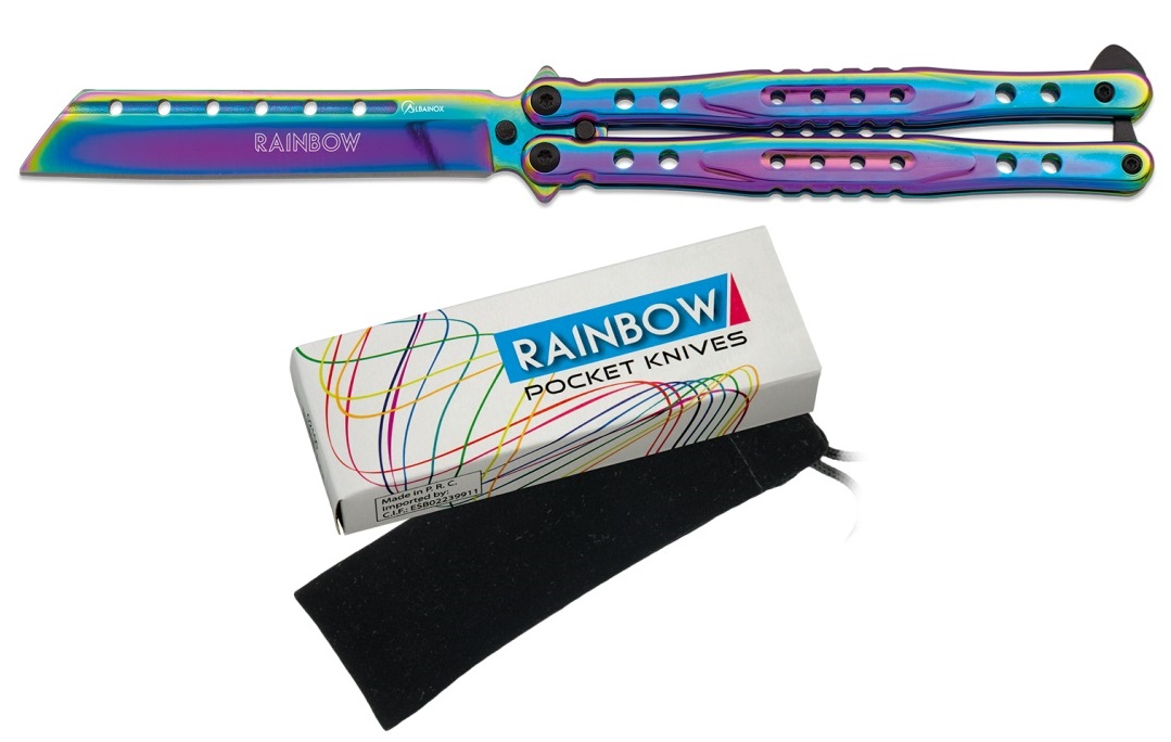 Couteau papillon balisong 23cm titane rainbow