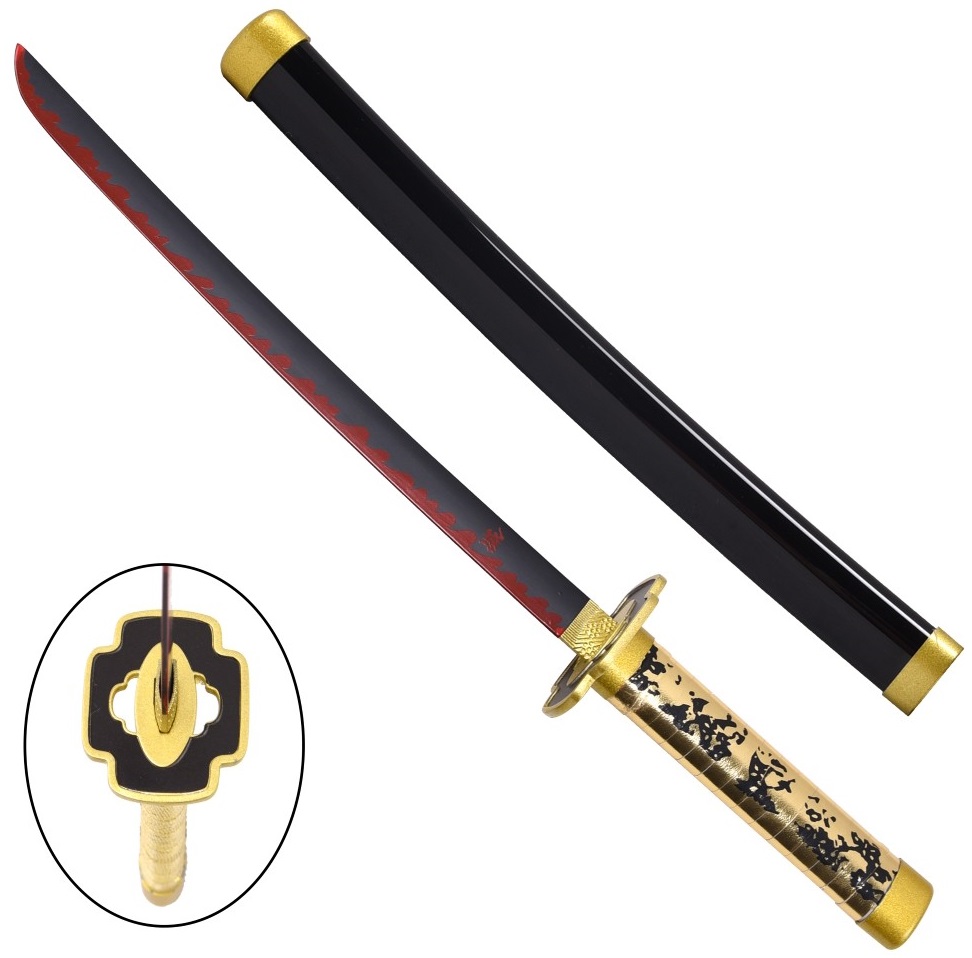 Petit Katana Wakizashi 43cm doré + socle bois