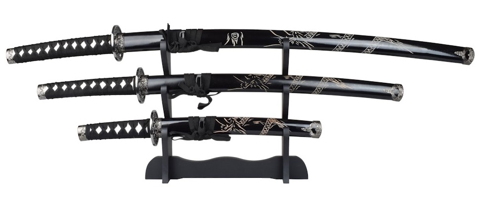 Lot 3 katanas dragon + socle - Katana sabre japonais