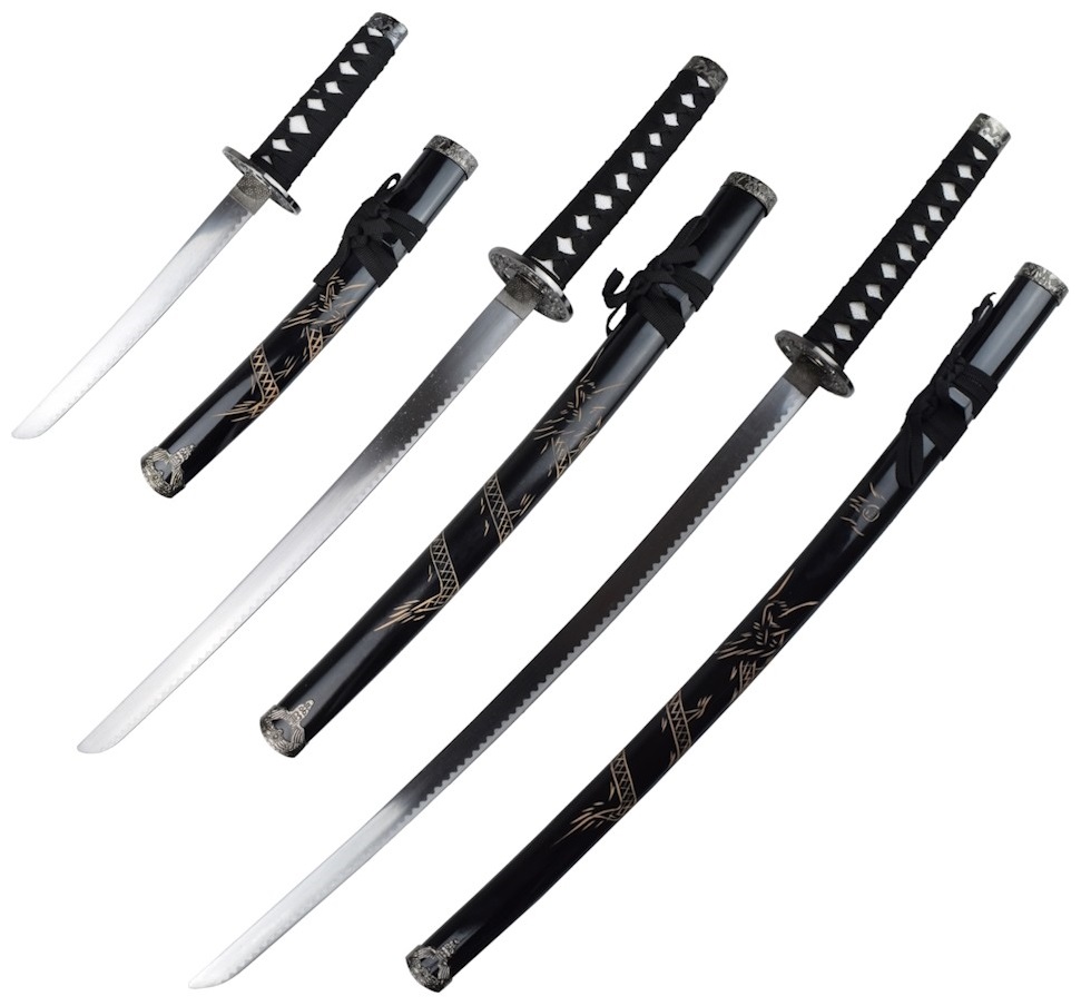 Lot 3 katanas dragon + socle - sabre japonais