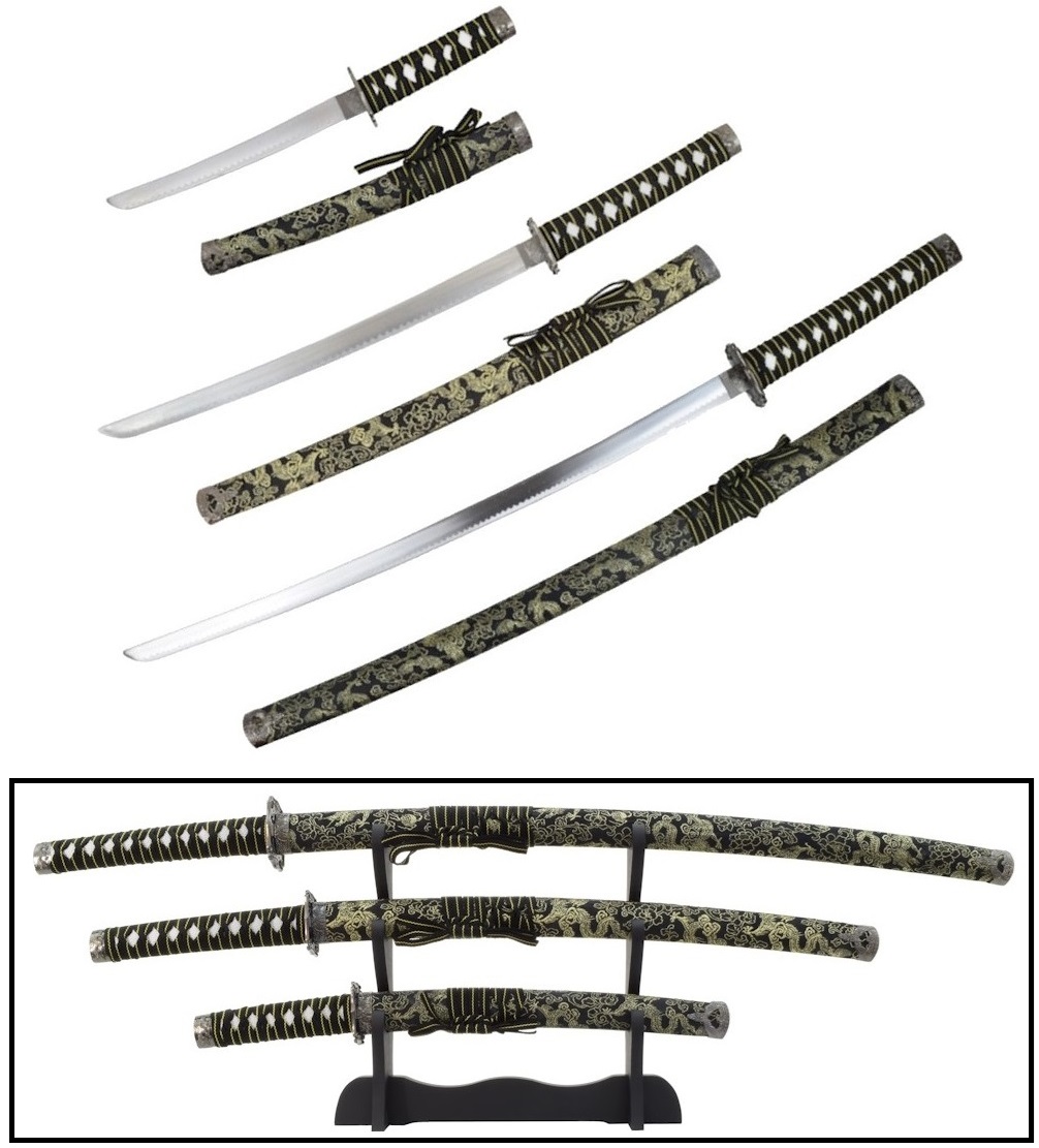 Lot 3 katanas design sabre japonais + socle Katana