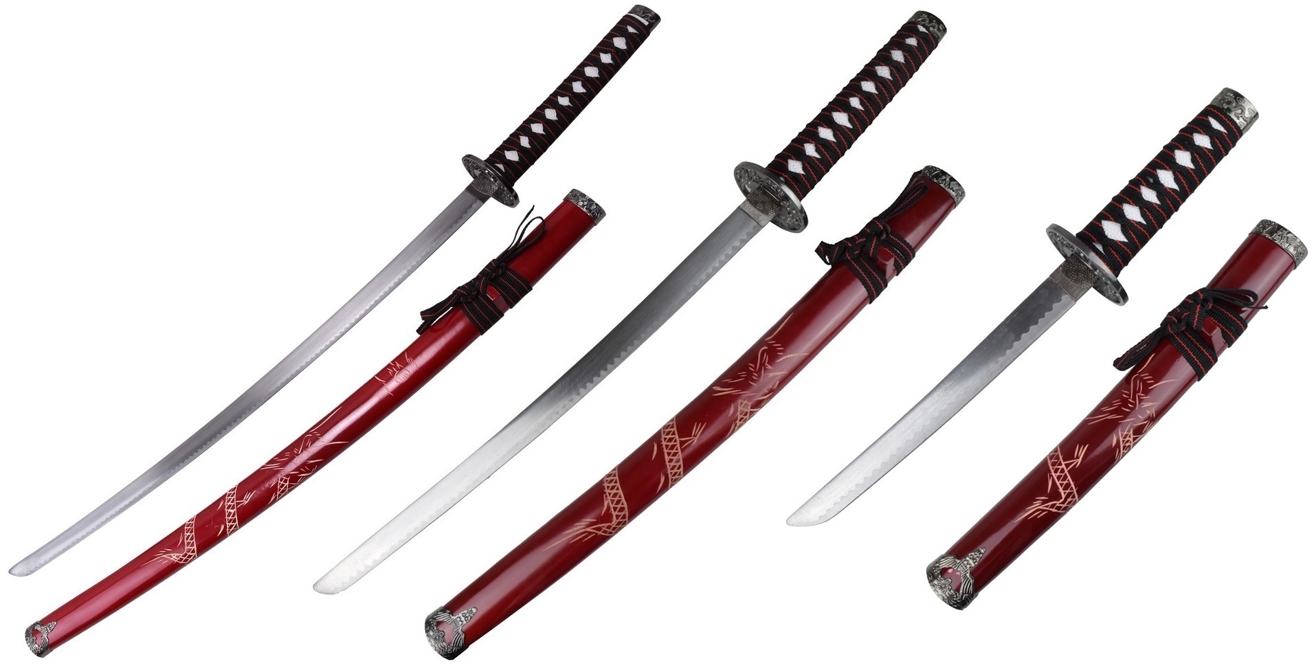 Lot 3 katanas dragon sabre japonais Katana rouge2