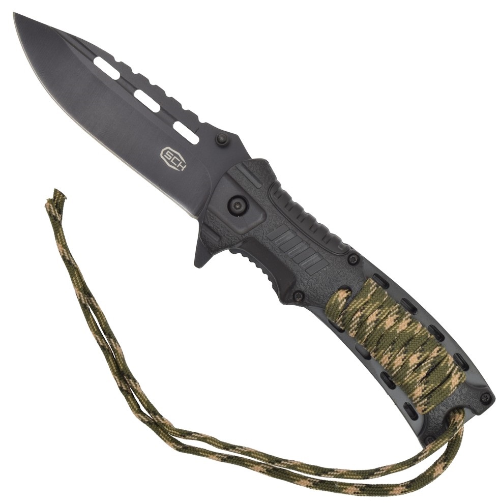 Couteau pliant tactique 21cm + pierre allume feu
