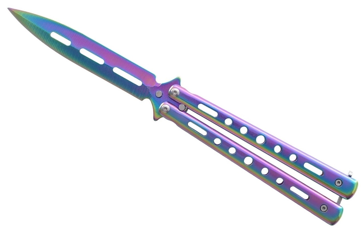 Couteau papillon balisong 22,5cm acier inox rainbow