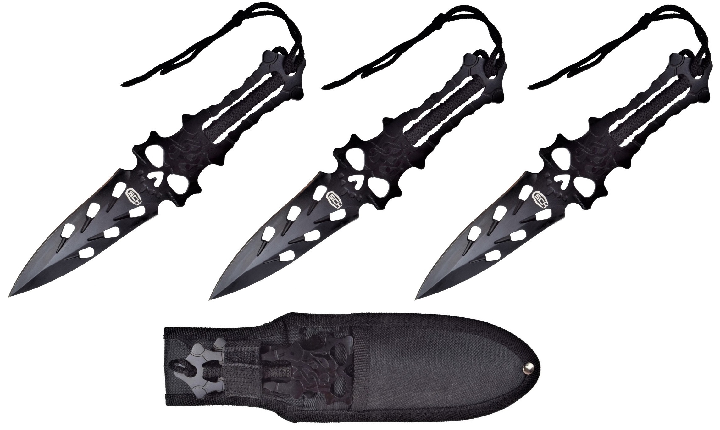 Lot 3 couteaux de lancer 20,5cm acier noir SCH
