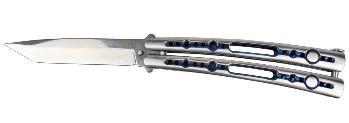 Couteau papillon balisong reflet bleu