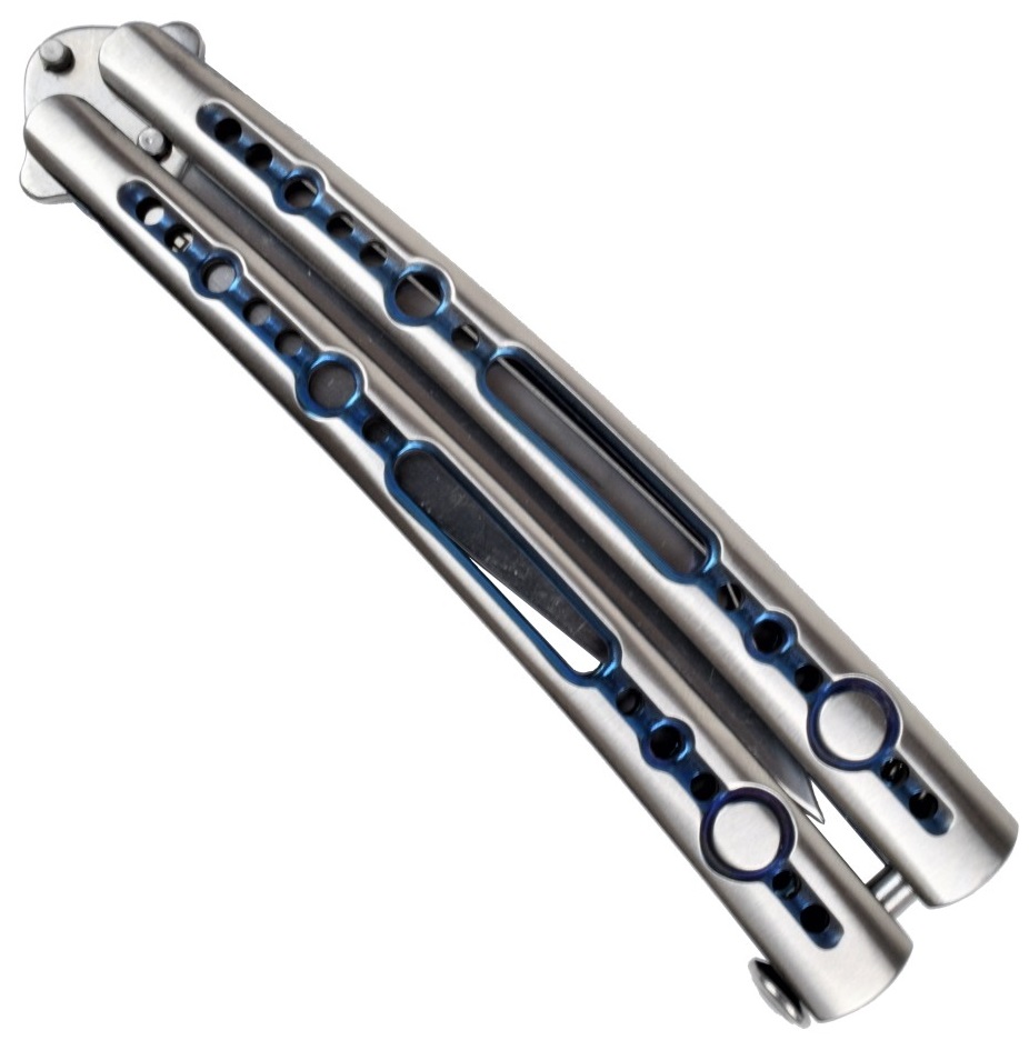 Couteau papillon balisong métal reflet bleu