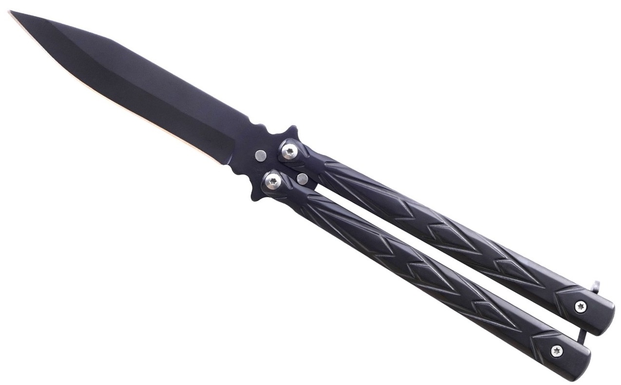 Balisong Couteau papillon 21,5cm noir acier tricks