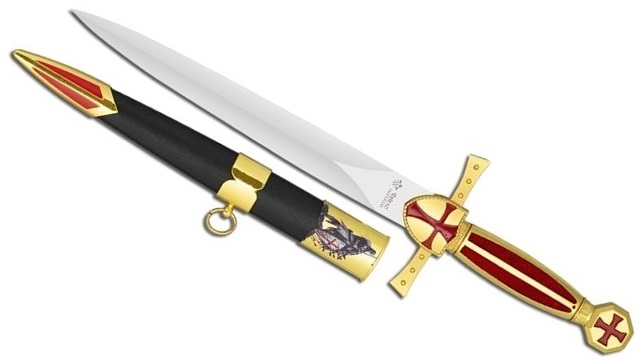Dague Les Templiers chevalier 37cm acier doré IMPERIAL