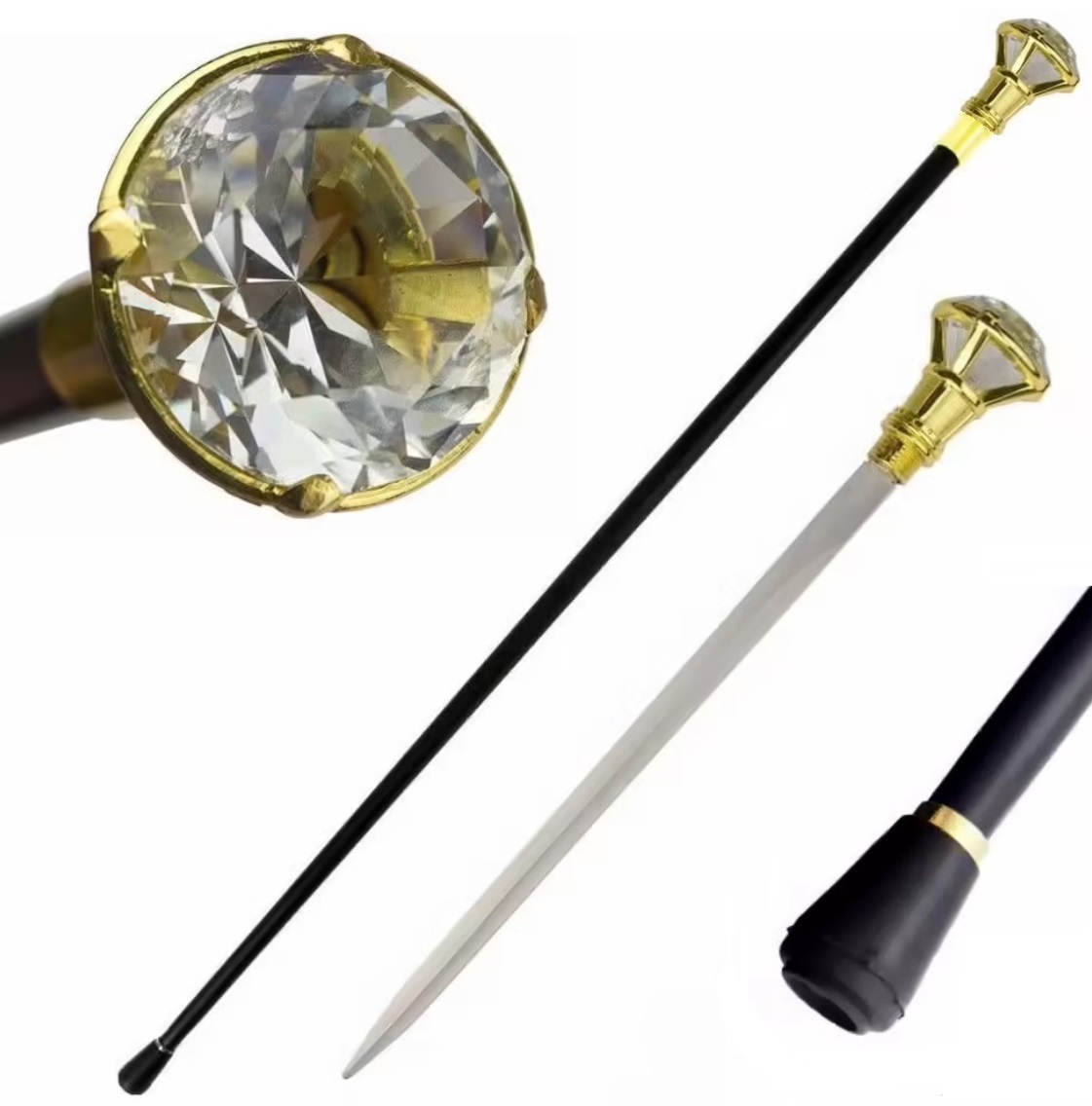 Canne épée bâton de marche 94cm doré diamant