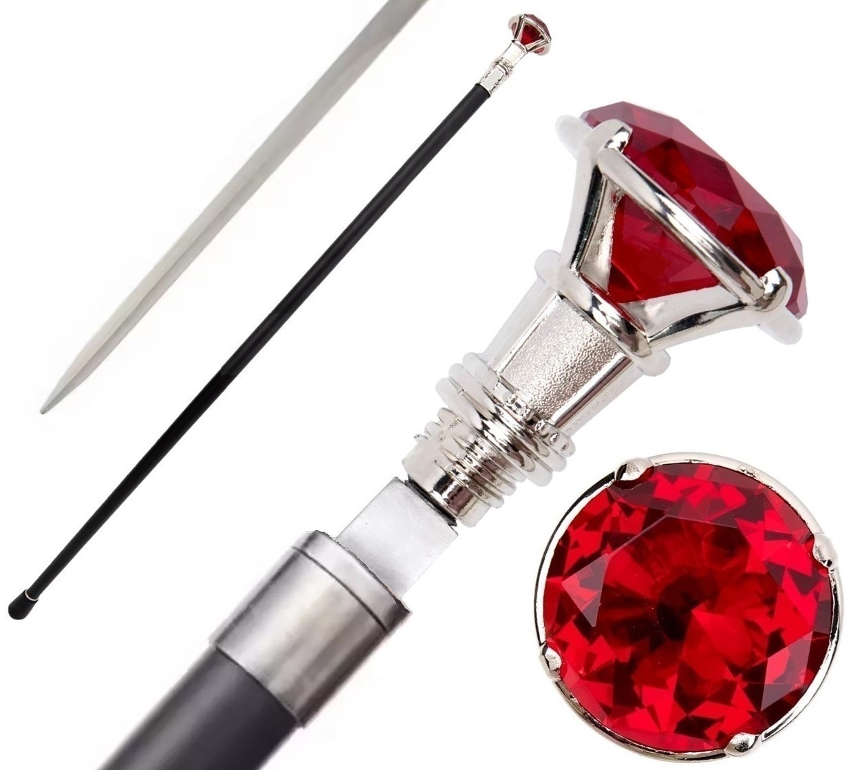 Canne épée bâton de marche 94cm diamant rouge