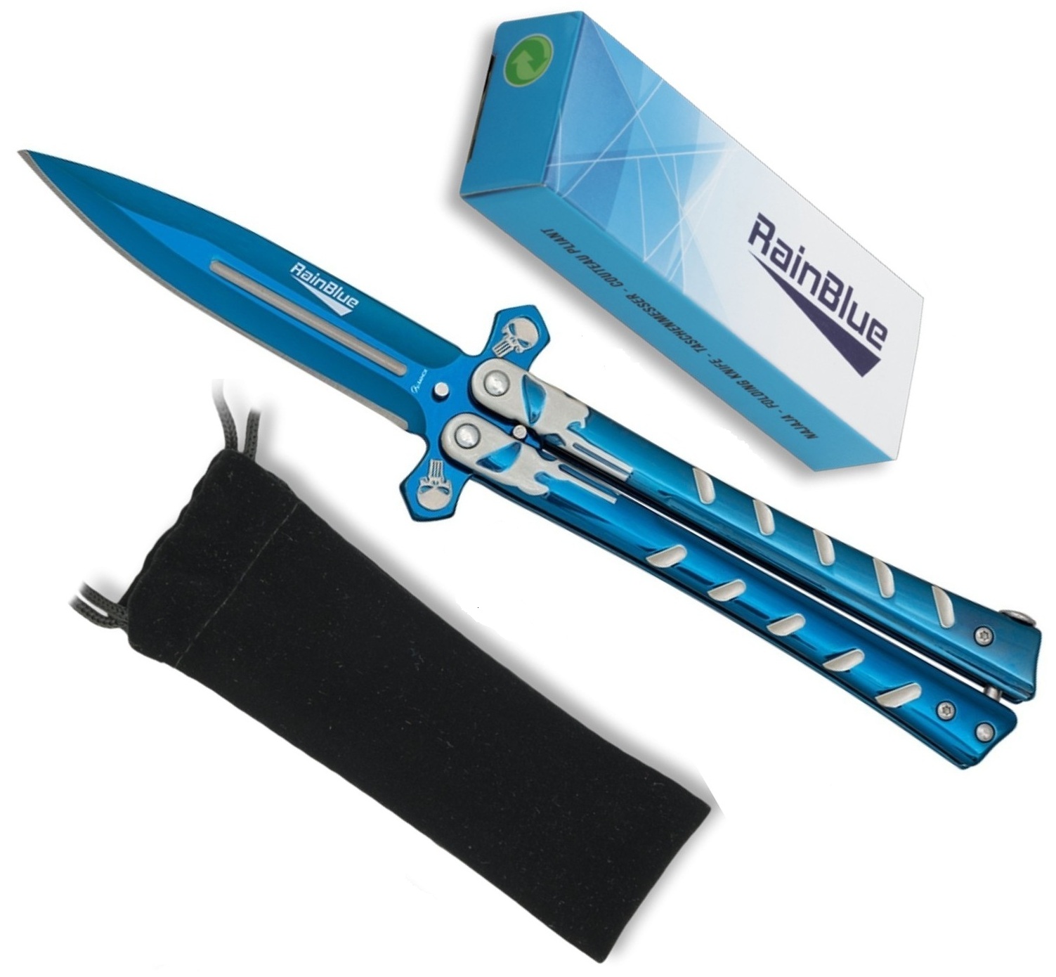Couteau papillon balisong bleu 23,5cm ALBAINOX