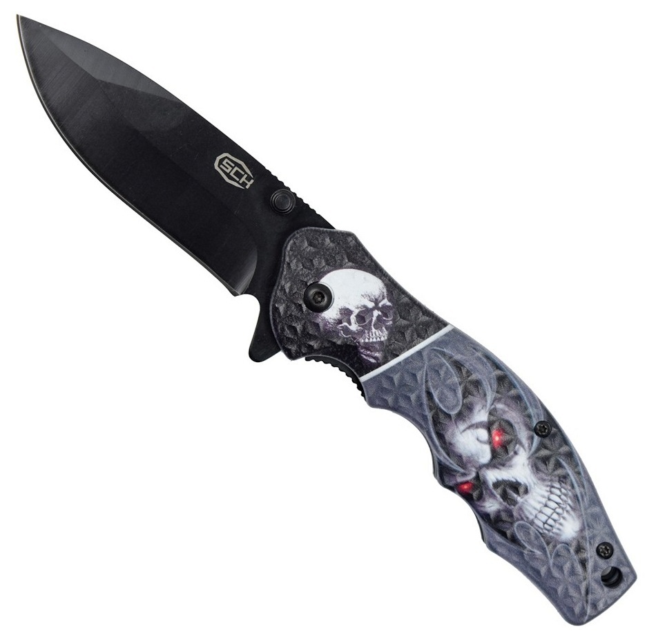 Couteau pliant tête de mort 19,7cm design SCH