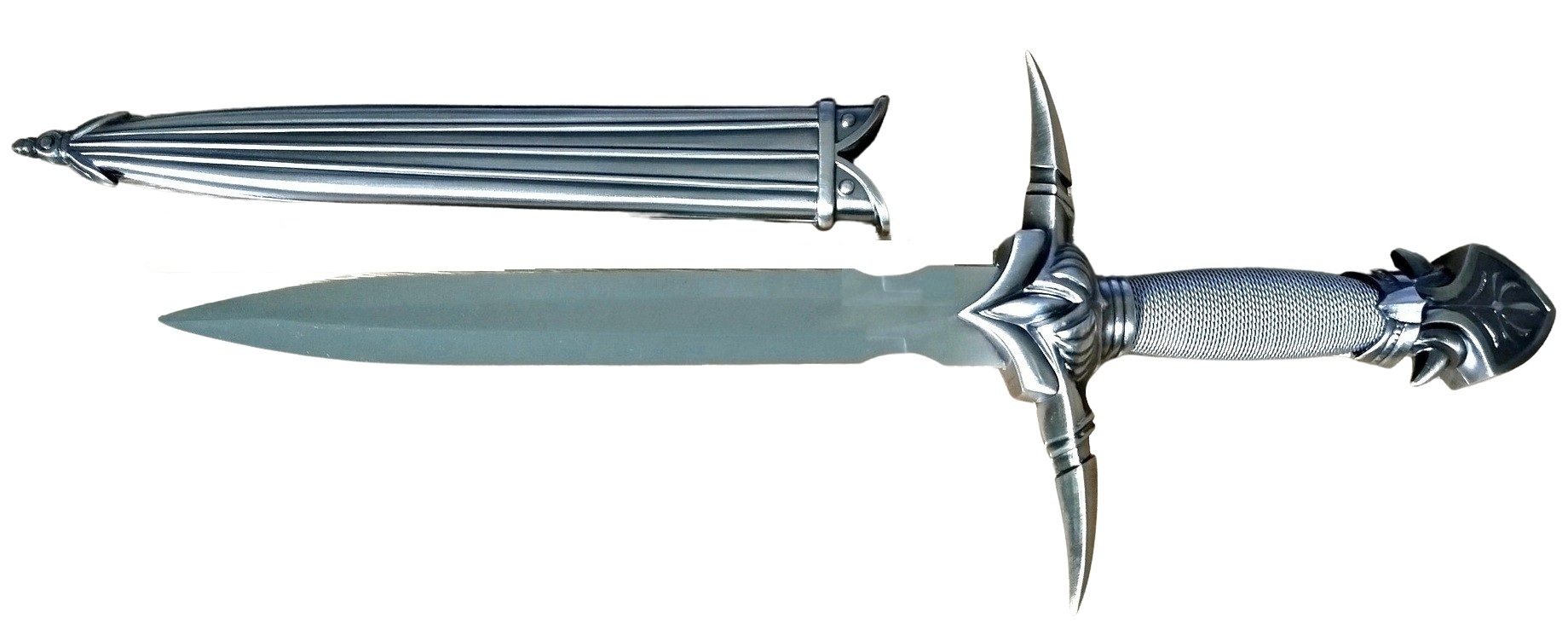 Dague médiévale métal 35,5cm + socle bois