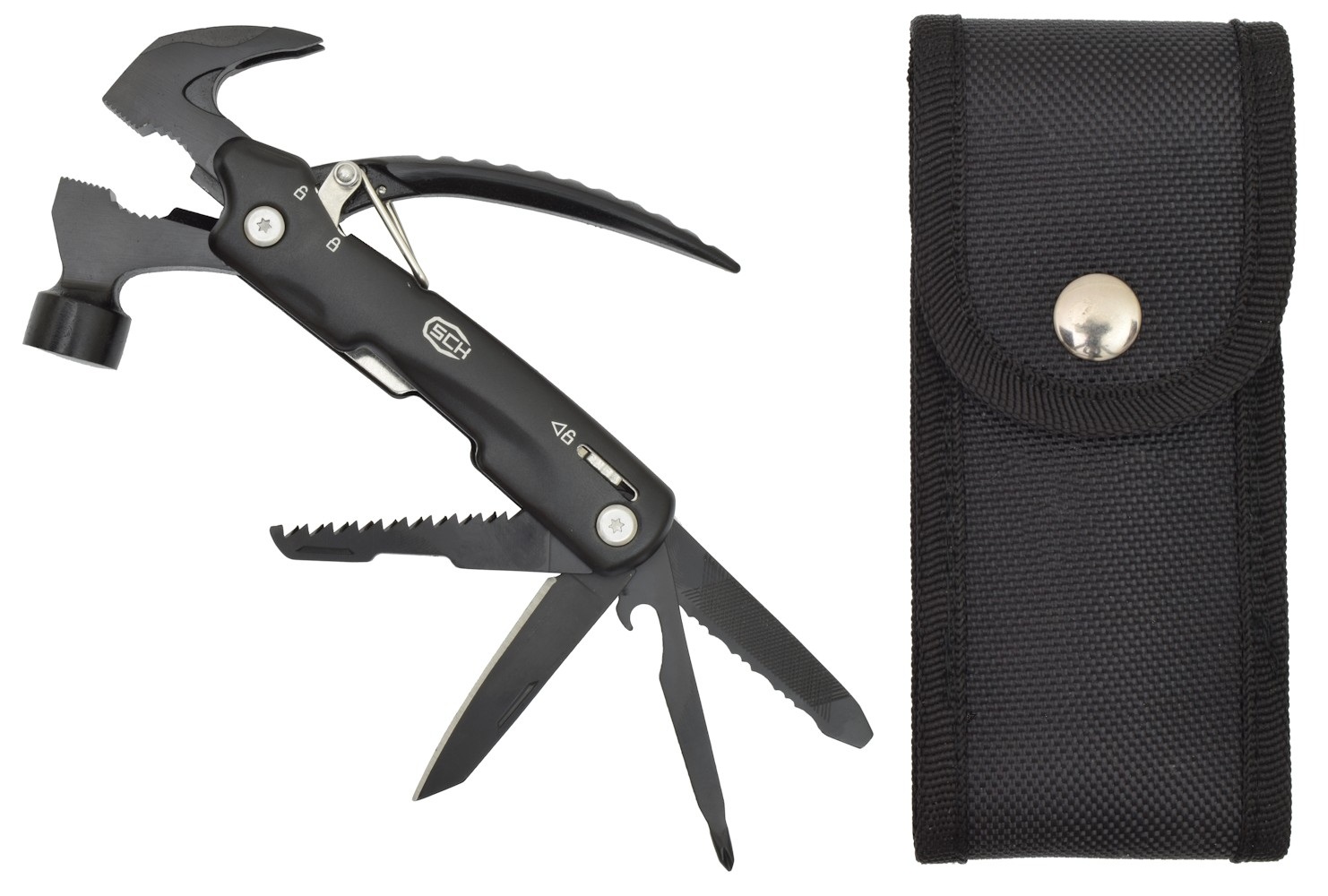 Pince multifonction couteau marteau tournevis scie lime.