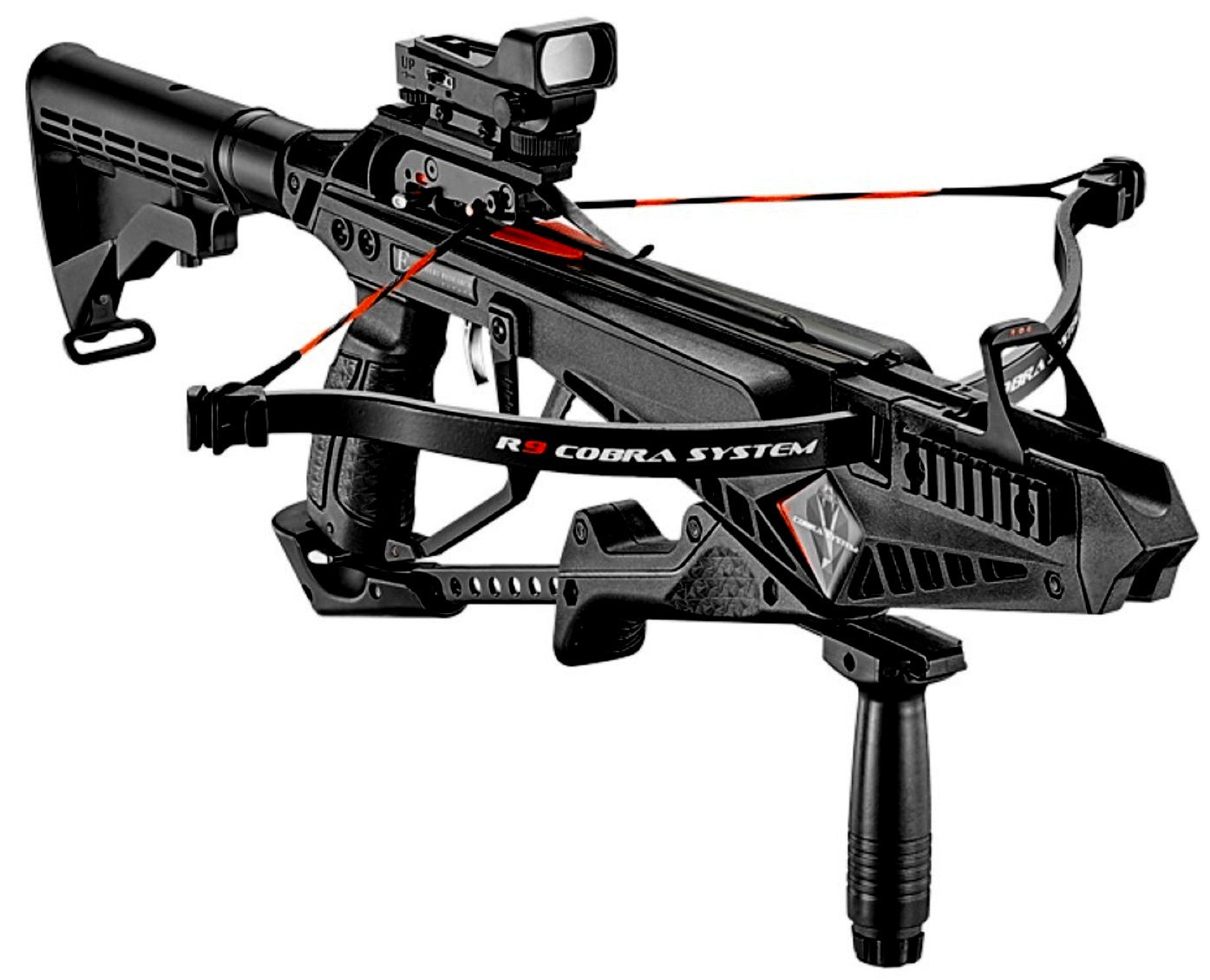 Arbalète 240 FPS COBRA R9 armement automatique + viseur et poignée