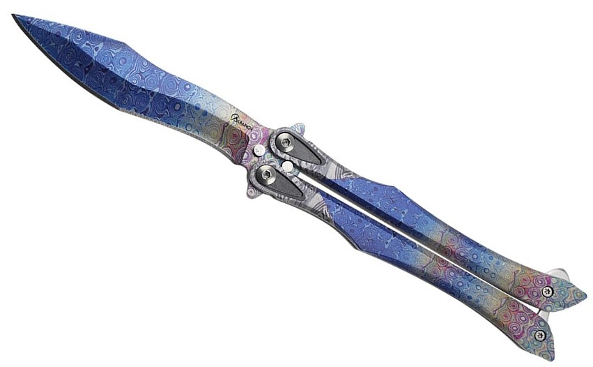 Couteau papillon balisong Albainox 3D bleu lame 10 cm