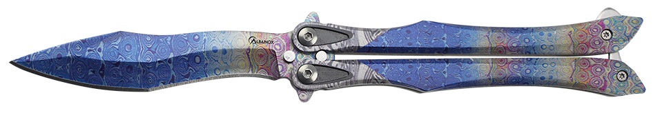 Couteau papillon balisong Albainox 3D bleu lame 10 cm.