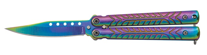 Couteau papillon balisong Aluminium-Coloré design.