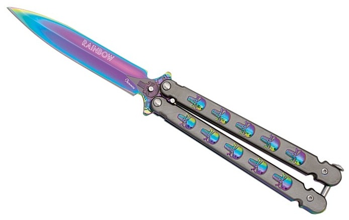 Couteau papillon balisong Rainbow The Punisher acier