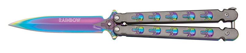 Couteau papillon balisong Rainbow The Punisher acier.