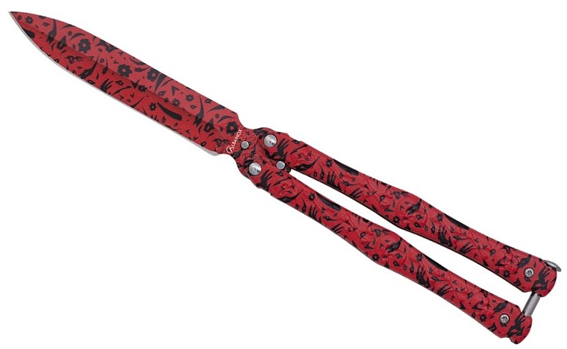 Couteau papillon balisong Acier design 3D rouge Albainox