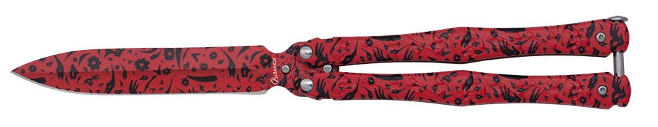 Couteau papillon balisong Acier design 3D rouge Albainox.