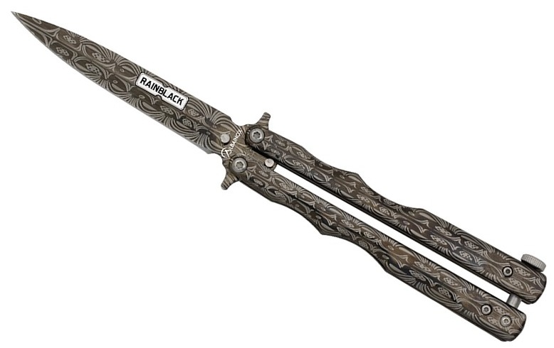 Couteau papillon balisong Acier Rainblack design lame 9,5 cm