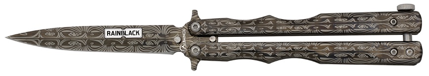 Couteau papillon balisong Acier Rainblack design lame 9,5 cm.