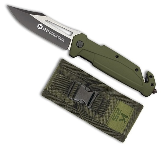 Couteau pliant de poche K25 Manche en caoutchouc vert