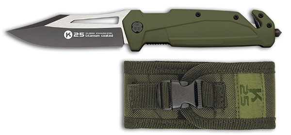 Couteau pliant de poche K25 Manche en caoutchouc vert.