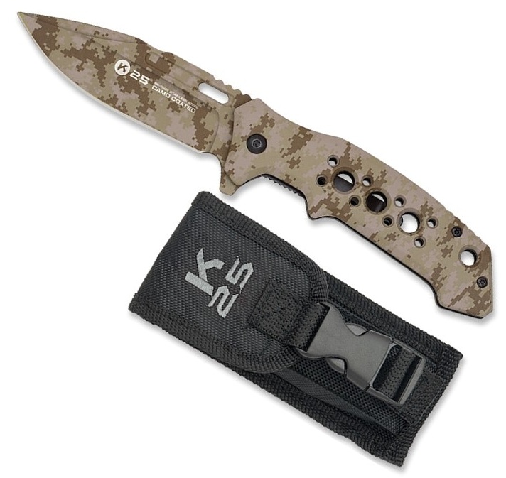 Couteau de poche en aluminium K25 camouflage sable