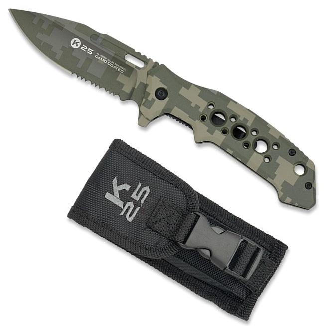 Couteau de poche en aluminium K25 camouflage vert