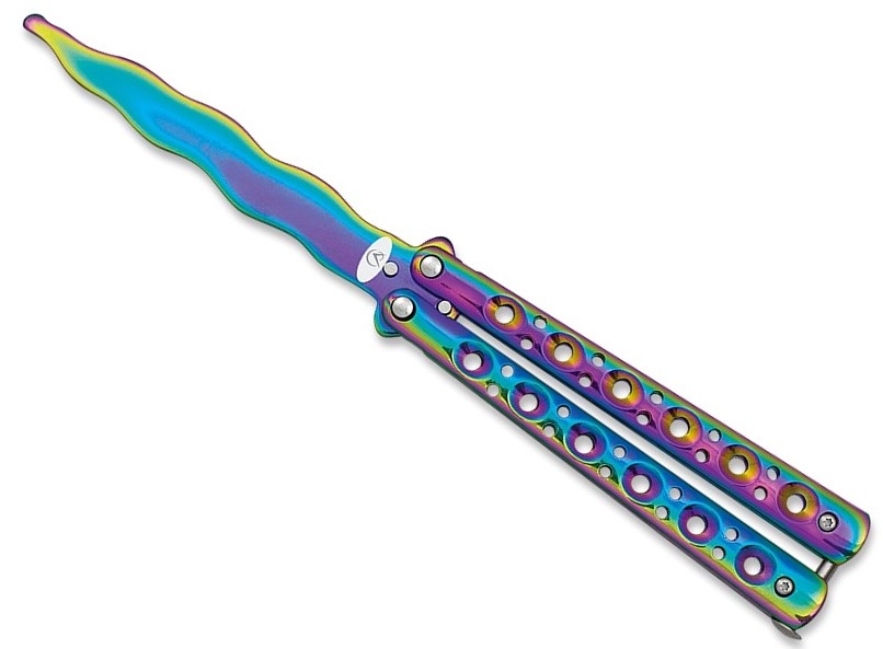 Couteau papillon balisong rainbow entrainement tricks.