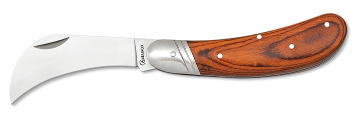 Couteau pliant serpette ALBAINOX manche bois.